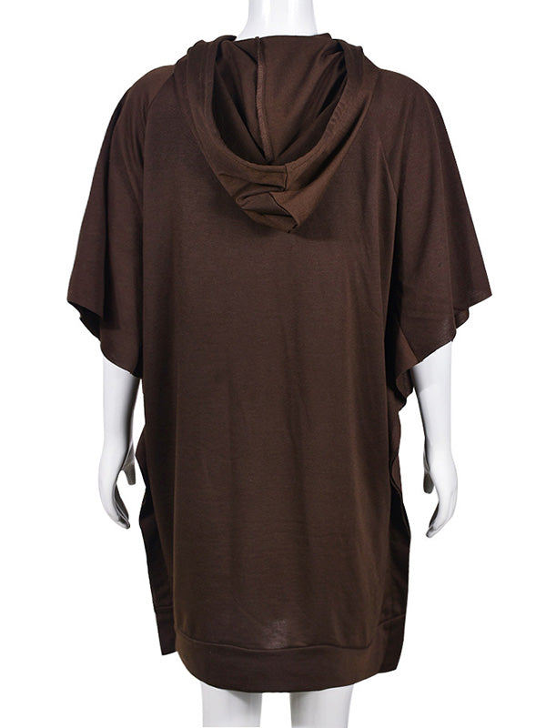 A-Line Batwing Sleeves Drawstring Letter Print Hooded Mini Dresses