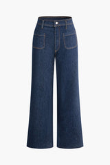 High Waist Raw Hem Wide Leg Jeans