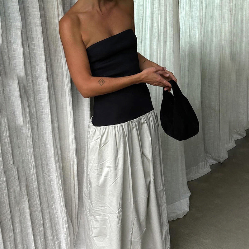 Clash Color Strapless Maxi Dress For Women Summer Sexy Off Shoulder Patchwork Backless Sleeveless Beach Dress Female 2025Christmas Gifts
