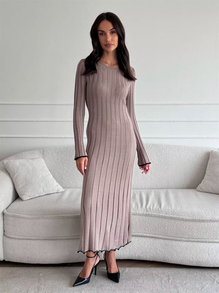 TARXUXY Long Sleeve Knitted Dress For Women Autumn Winter Slim Sexy Striped Sweater Long Dresses Female Elegant Party ClothesChristmas Gifts
