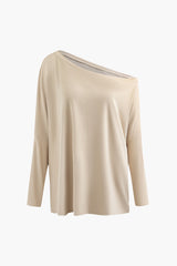 Solid Asymmetrical Long Sleeve Top And Elastic Waist Straight Leg Pants Set