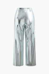 Metallic Flap Pocket Wide Leg Pants