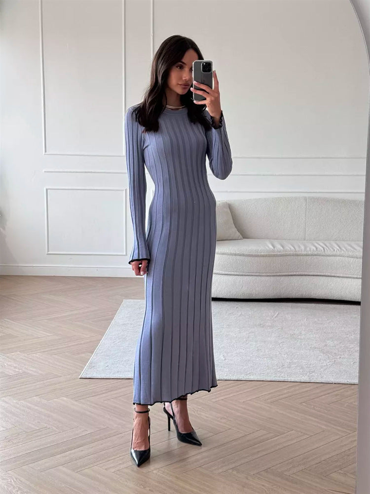TARXUXY Long Sleeve Knitted Dress For Women Autumn Winter Slim Sexy Striped Sweater Long Dresses Female Elegant Party ClothesChristmas Gifts