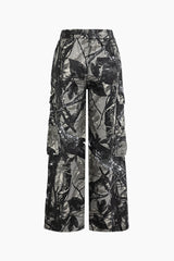 Tree Branch Print Cargo Wide Leg Pants