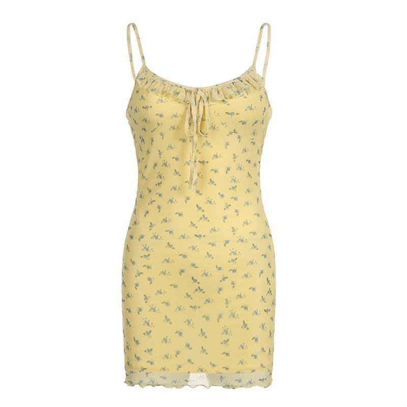 Sexy Sleeveless Sundress Mesh Floral Bandage Mini Dress Sling Summer Women Fashion Party Club Bodycon Dresses