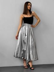 Glossy High Waist Skirt For Women Balloon Skirt Autumn Fashion New Solid Long Skirt Female Loose Elastic Waist StreetwearChristmas Gifts