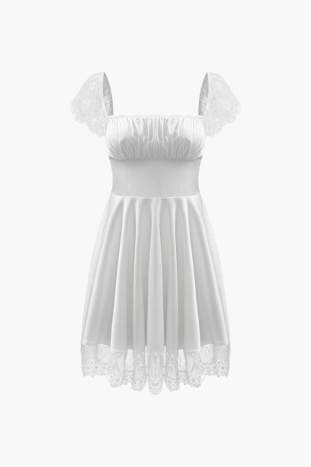 Minikleid aus Satin mit Spitzensaum und Bindeband hinten 