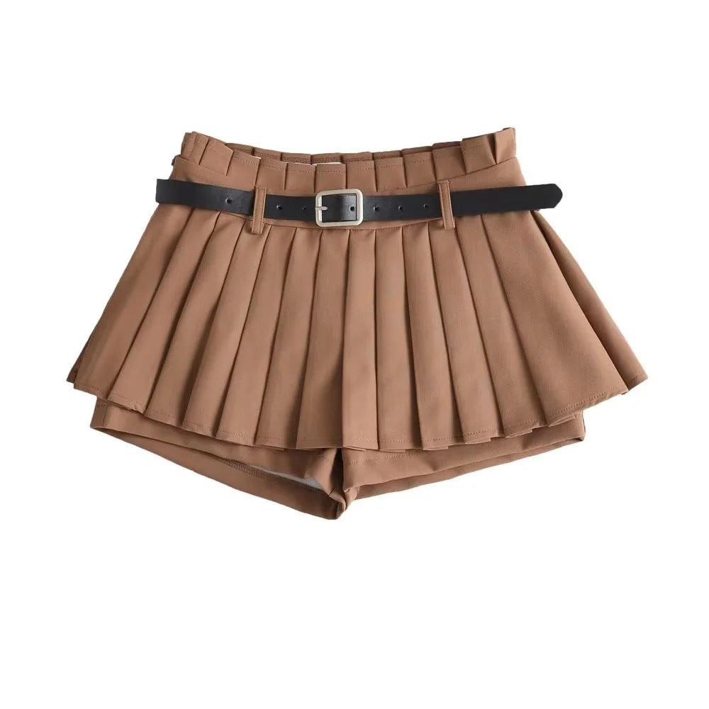 Schlanker Mini-Faltenrock mit niedriger Taille für Frauen im Sommer, lässig, schwarzer Gürtel, Röcke, Babes, modisch, solide Une Jupe Ligne, Weihnachtsgeschenke 