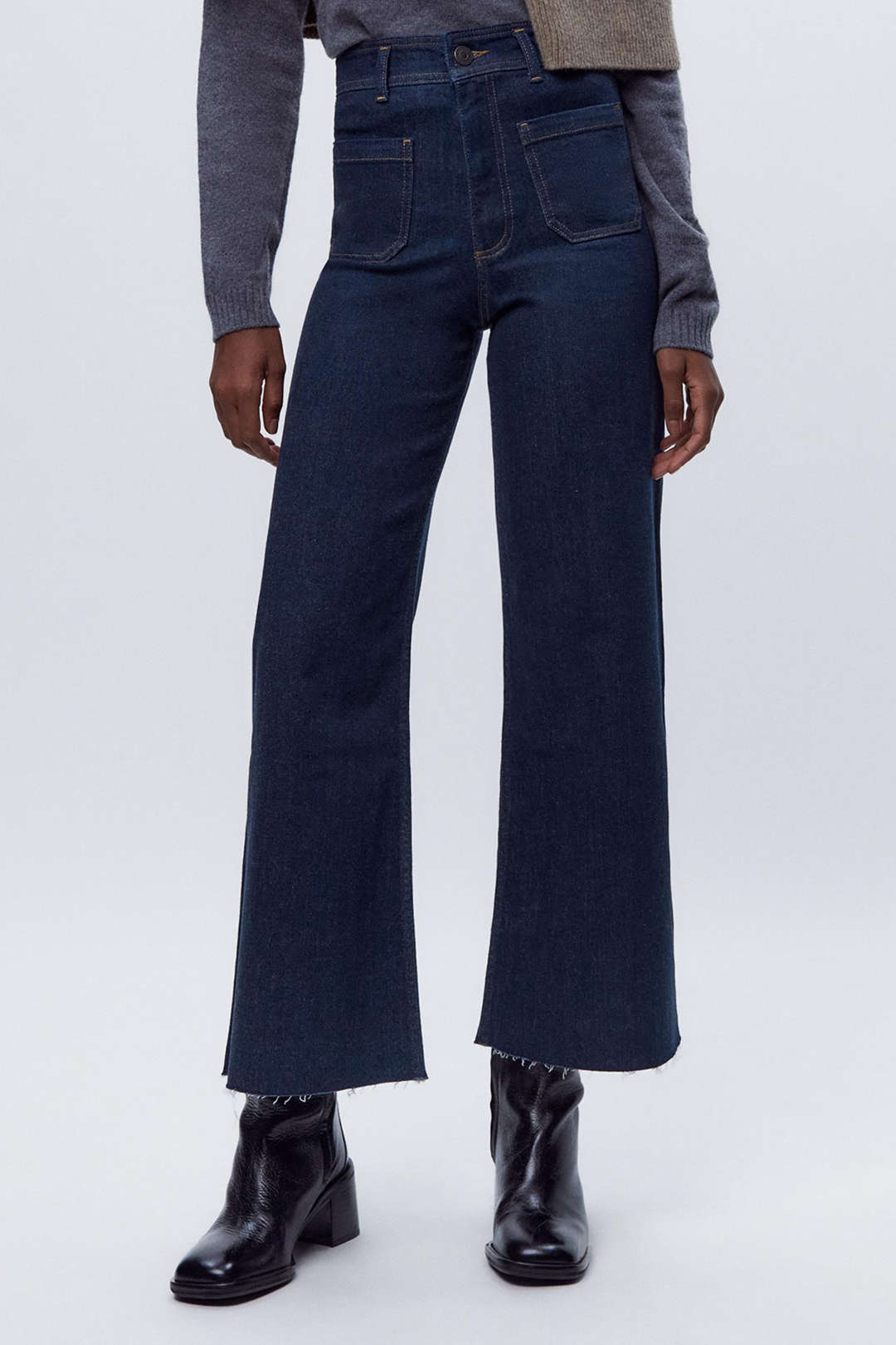 High Waist Raw Hem Wide Leg Jeans