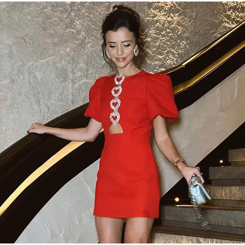 Hollow Out Bow Dress For Women Street Y2k O Neck Bodycon Dresses Female Party Elegant Sexy Slim Evening Dress Ladies 2025Christmas Gifts