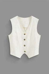 Linen V-neck Waistcoat And Pocket Pants Set