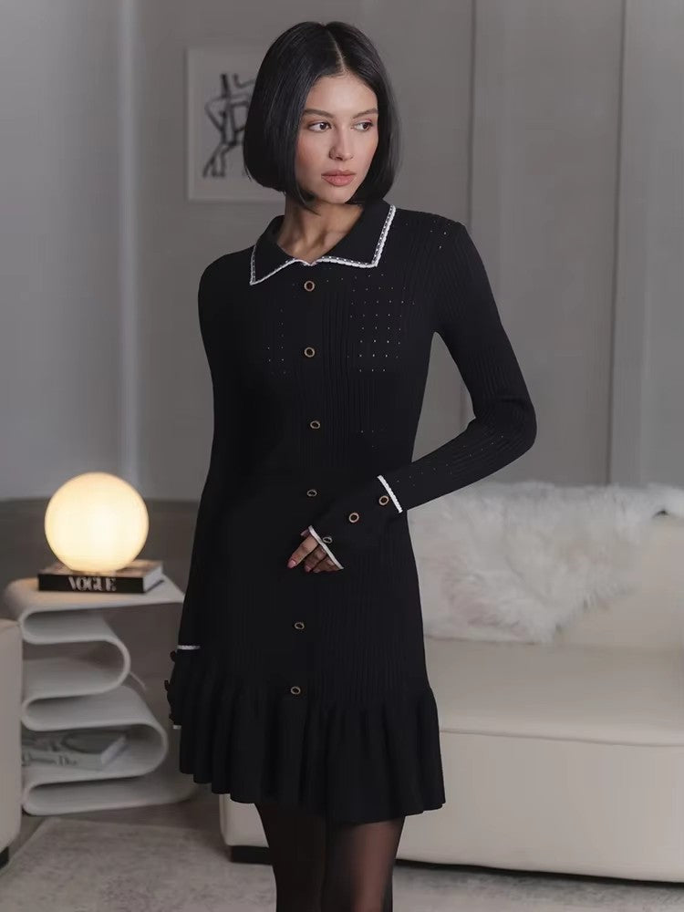 High Waist Ruffled Maxi Dresses For Women Autumn Winter Knitted Slim Long Dress Women's Vintage Dress Woman Retro ElegantChristmas Gifts