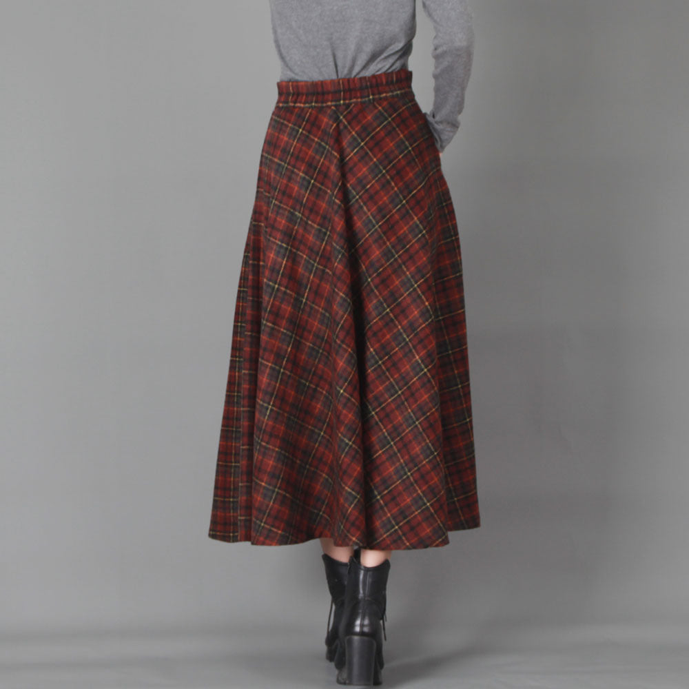 90er-Jahre-Mode Herbst- und Winter-Wollrock Künstlerischer Retro-Karo Großer Swingrock Elastische Taille Mittellang Square Dance Abnehmende A-Linie