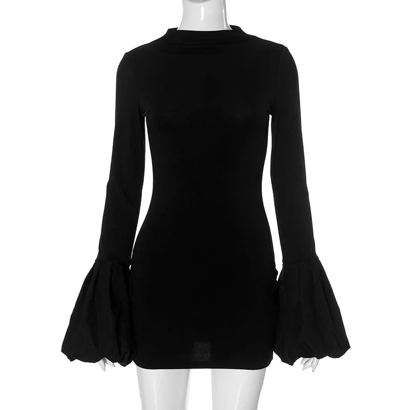 Fashion Pull Sleeve Black Mini Dress Female High Waist Elegant Long Sleeve Dresses Club Party Bodycon Women's ClothingChristmas Gifts