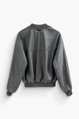 Faux Leather Zipper Pocket Bomber Jacket