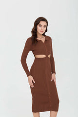 Knitted Buttons Down Midi Dress