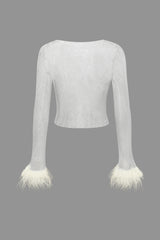 Fluffy Cuff Mesh Long Sleeve Top