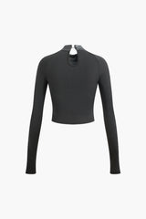 Faux Leather Wear Buckle Long Sleeve Crop Top