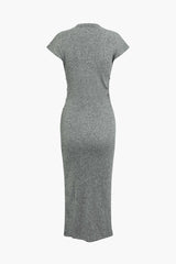 Mock Neck Ruched Knit Maxi Dress