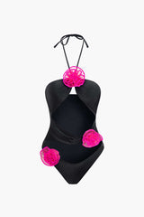 3D Flower Cut Out Halter One-Piece Swimsuit