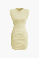 Padded-Shoulder Ruched Bodycon Mini Dress