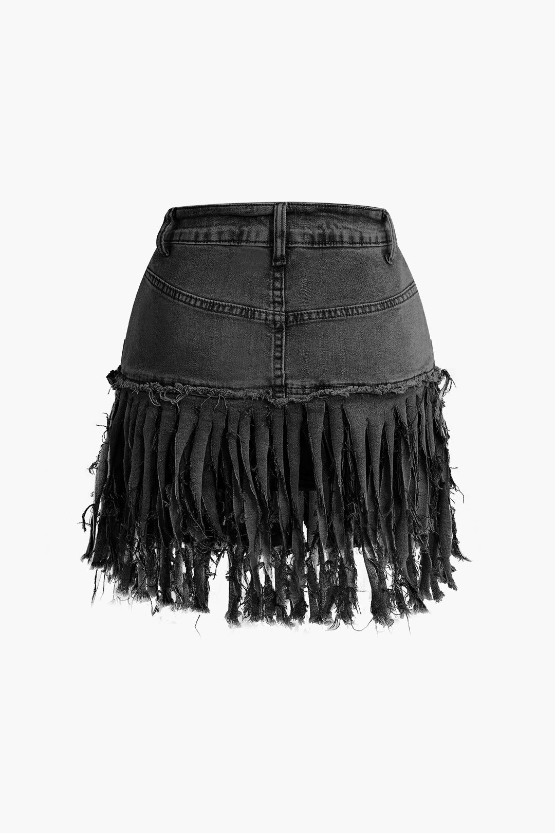 Fringe Hem Denim Mini Skirt