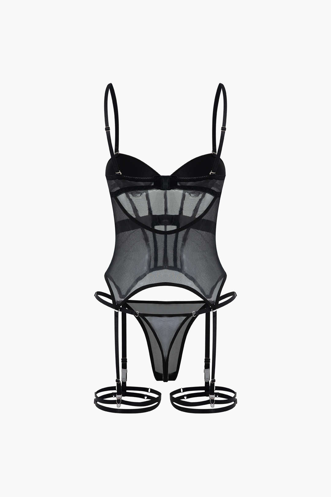 Mesh Detail Corset Lingerie And Thong Two-Pieces Set