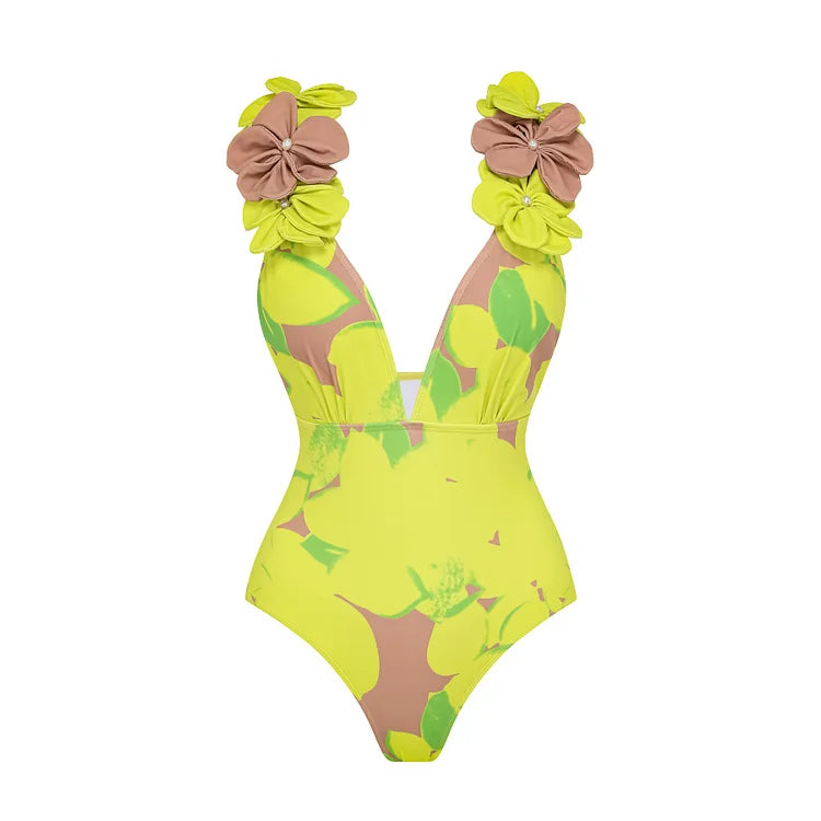 2025 trend Woman Deep V Lemon Printed Swimsuit set  two-piece Swimwear Women luxury Beachwear Bathing Suit beach dress wholesale