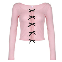 Coquette Bow Long Sleeve Split Top