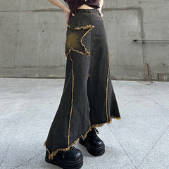 Fairy Grunge Long Denim Skirt