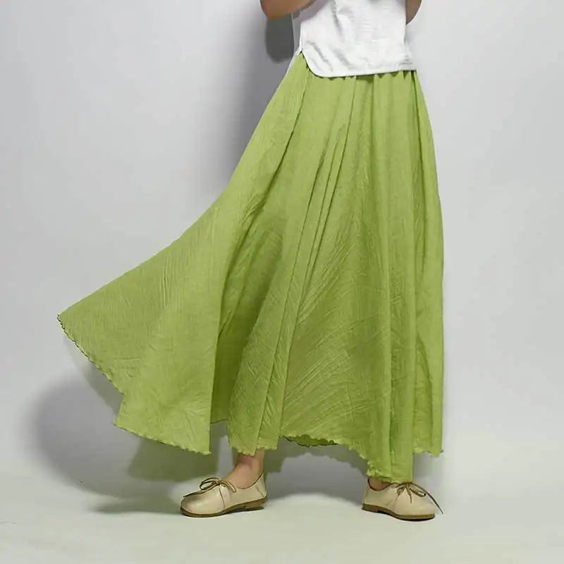 Elegante Maxiröcke aus Leinen für Frauen mit hoher Taille 2024 Sommer Damen Casual Elastische Taille 2 Schichten Röcke Saia Feminina