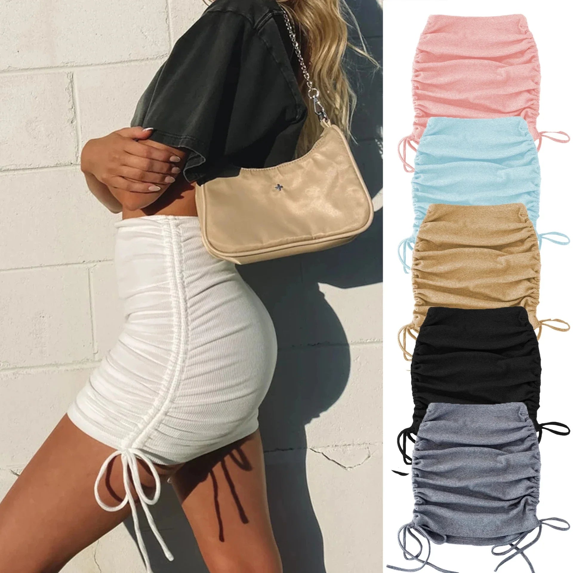 woman skirts harajuku 2024 spring autumn period ladies knitting thread side draw string elastic sexy skirts womens