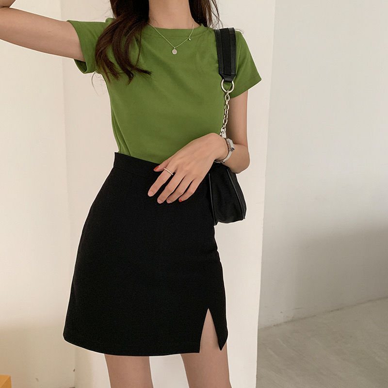 Zurück zum College Röcke Damen Solid Mini Slim Schwarz Seitenschlitz Sexy All-Match Modisch Elegant Schlicht Weiblich Chic Streetwear A-Linie Über dem Knie