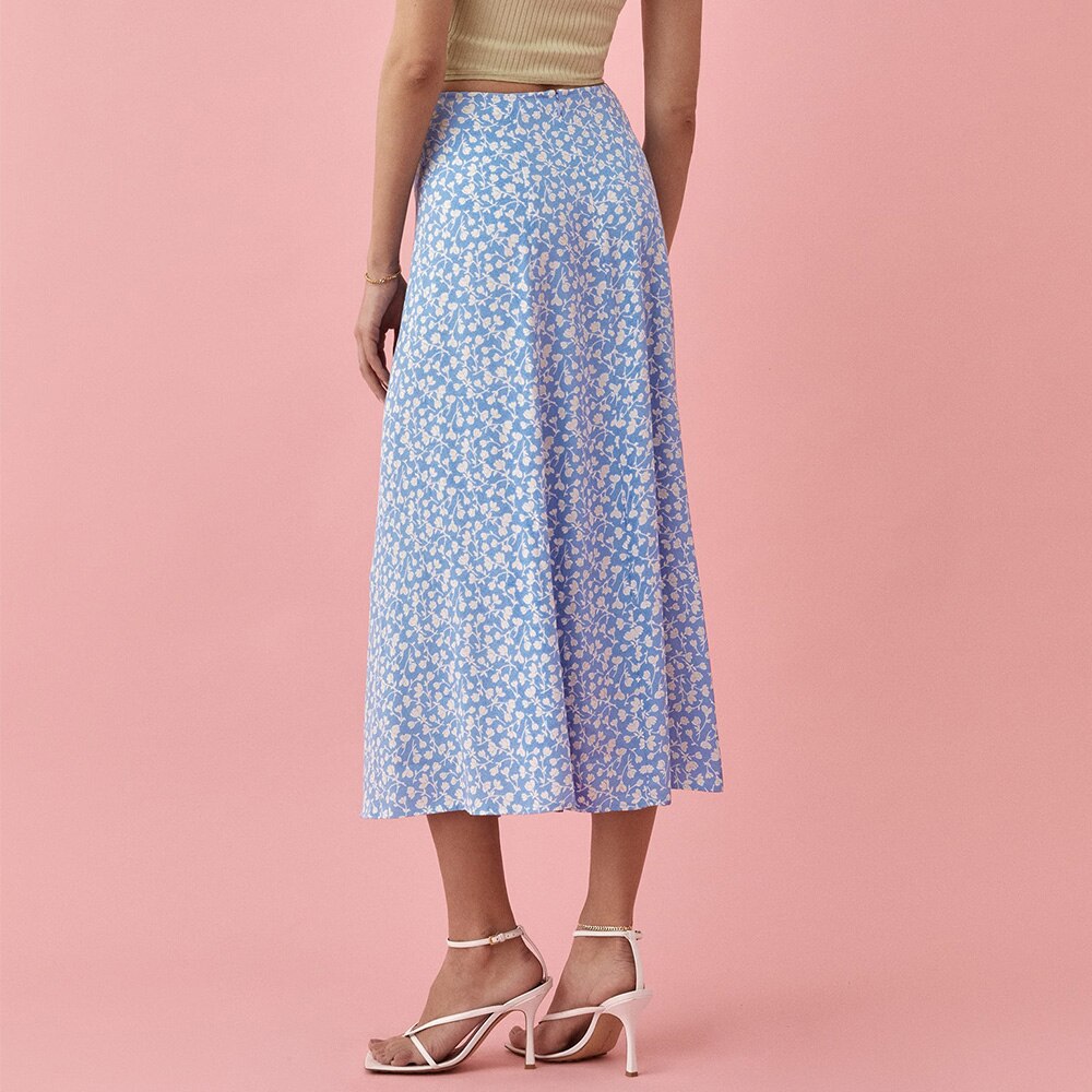 Lange Röcke Damen Midi Elegant Urlaub Strand Blumendruck Sommerrock Hohe Taille A-Linie Seitenschlitzrock Damenkleidung