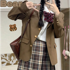 Japanese Jk School Y2K High Waist Pleated Skirt Bear Sweet A-Line Cute Uniforms Student Plaid Vintage Kawaii Mini Women Skirts