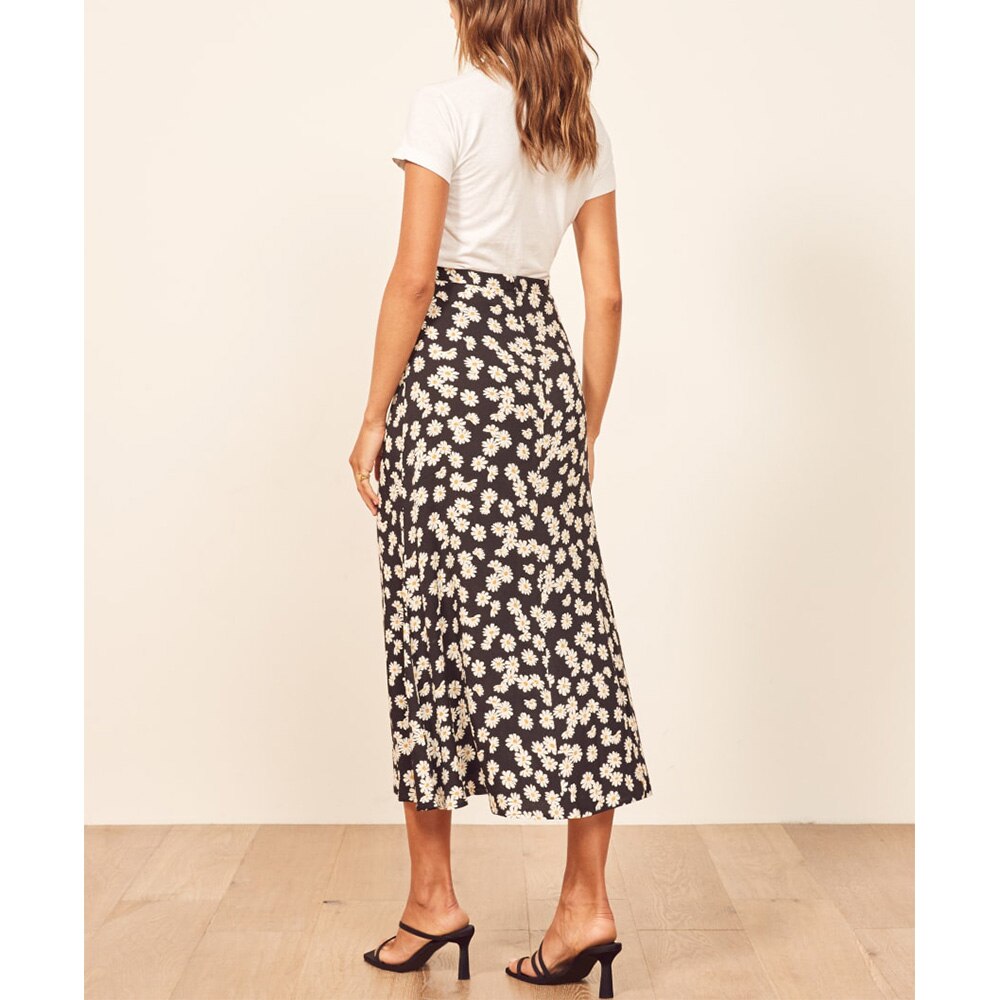 Sommerrock Strandurlaub Lässiger Daisy-Blumenrock Hohe Taille Eleganter Midirock Damenkleidung Reißverschluss Hinten Lange Röcke