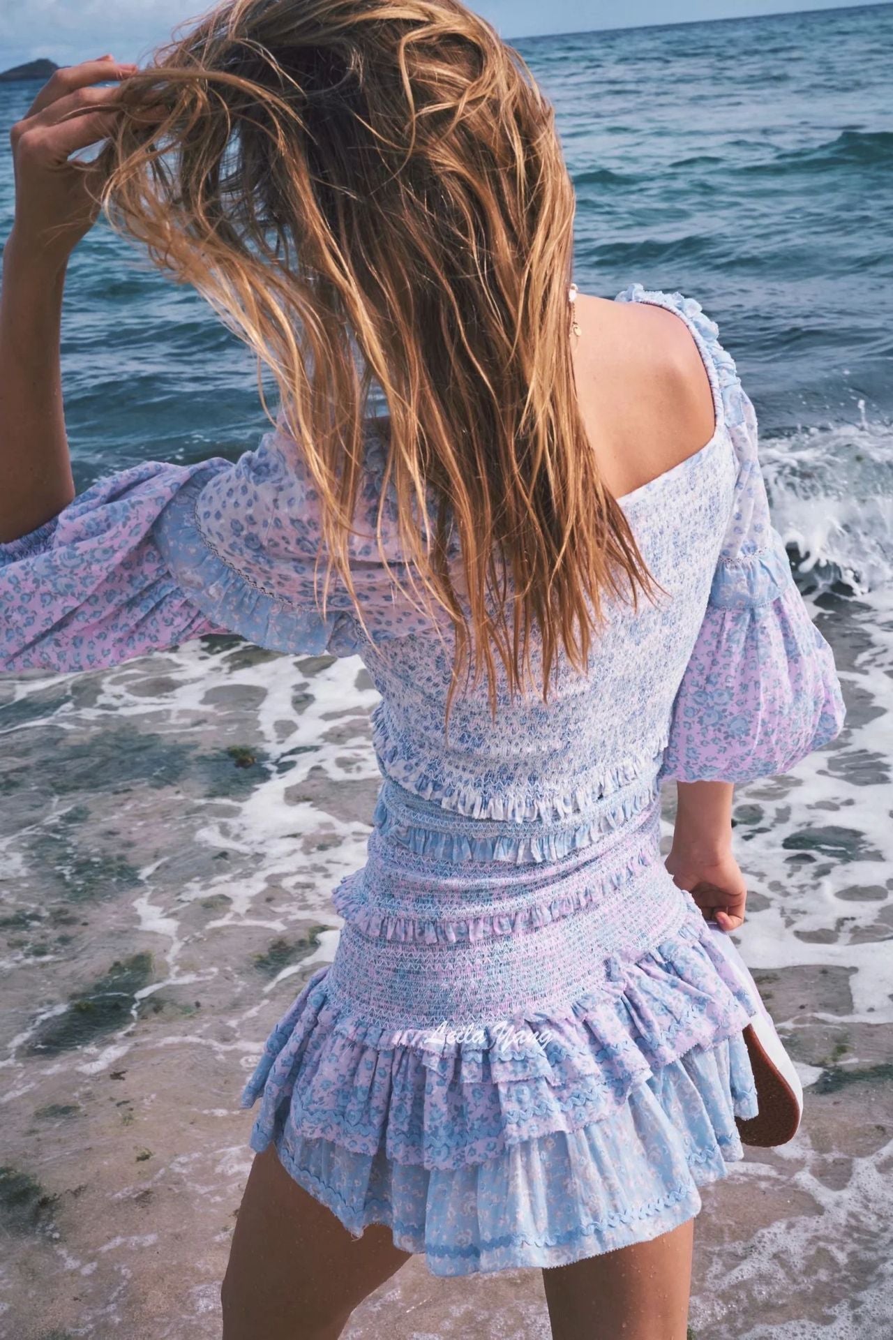 2025 Summer Autumn Holiday Long Sleeve Patchwork Floral Woman Dress Beach Vocation Ladies Mini Dress