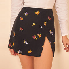 Skirts Womens High Waist Side Slit Sexy Mini Skirts Vintage Floral Print Skirt Summer Women Clothes Back Zipper Short Skirt