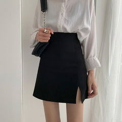 Zurück zum College Röcke Damen Solid Mini Slim Schwarz Seitenschlitz Sexy All-Match Modisch Elegant Schlicht Weiblich Chic Streetwear A-Linie Über dem Knie