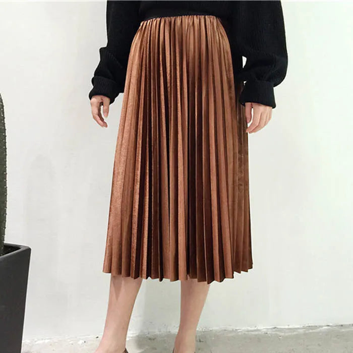 2024 New Autumn And Winter High Waisted Skinny Female Velvet Skirt Pleated Skirts Pleated Skirt Free Shipping