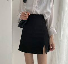 Zurück zum College Röcke Damen Solid Mini Slim Schwarz Seitenschlitz Sexy All-Match Modisch Elegant Schlicht Weiblich Chic Streetwear A-Linie Über dem Knie