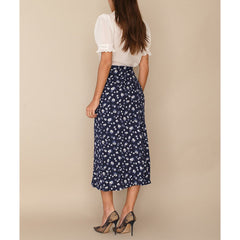 Lange Röcke für Frauen Vintage Blumendruck Rock Elegante Bürodame Hohe Taille Röcke Damen Sommer Chiffon Midirock