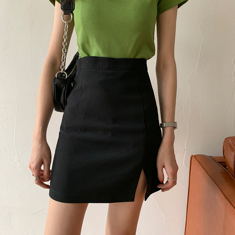 Zurück zum College Röcke Damen Solid Mini Slim Schwarz Seitenschlitz Sexy All-Match Modisch Elegant Schlicht Weiblich Chic Streetwear A-Linie Über dem Knie