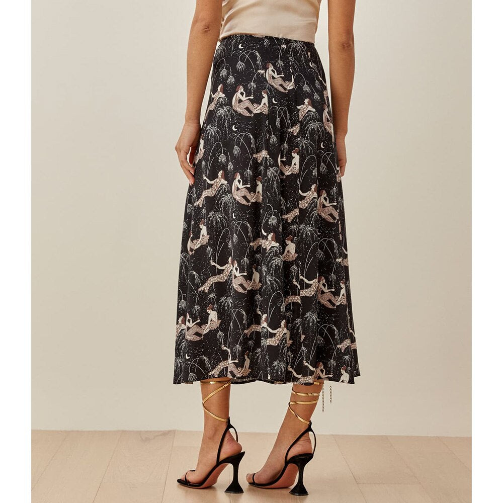 Sommer Lange Röcke Frauen Neue Elegante Vintage Gedruckt Midi Rock Frauen Sexy Party Seite Hoher Schlitz Hohe Taille A Linie rock