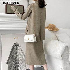Herbst Winter 3 Stück Strickset Damen O-Ausschnitt Westen &amp; Pullover &amp; Side Split Röcke 2022 Warmes Damenpullover Set