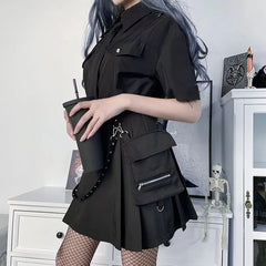 Harajuku Punk Gothic Schwarz Hohe Taille Schwarze Röcke Frauen Sexy Patchwork Bandage Mini Rock Weibliche Streetwear Sommer Chie