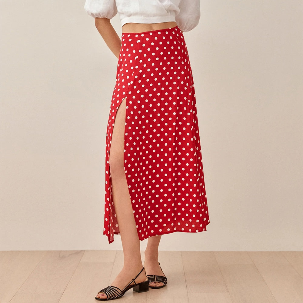 Lange Röcke Damen Midi Elegant Urlaub Strand Blumendruck Sommerrock Hohe Taille A-Linie Seitenschlitzrock Damenkleidung