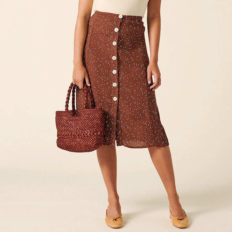 Röcke Damen Sommer Blumendruck Chiffon Midirock Hohe Taille Hinten Binden Knopfleiste Vintage Eleganter Bleistiftrock Kleidung