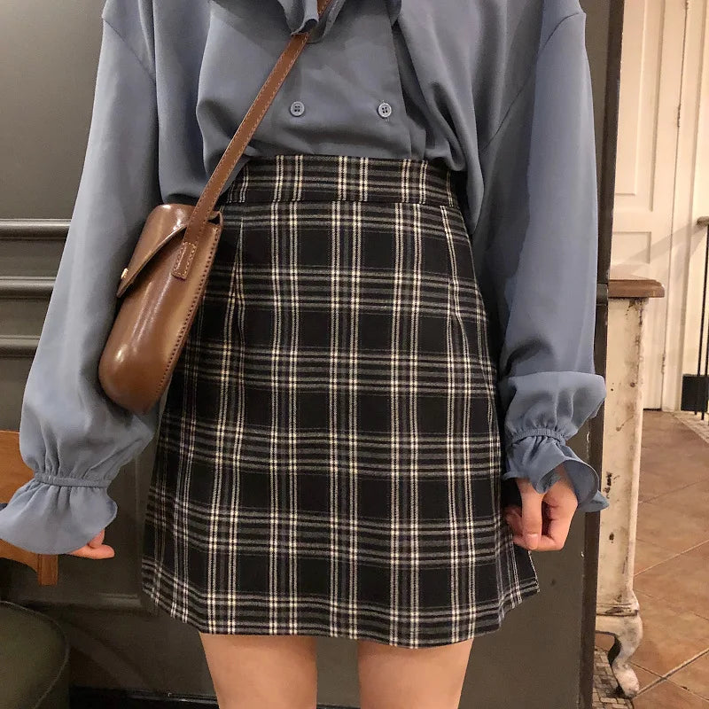 Skirts Women Retro Plaid Summer Mini Skirt A-line Ulzzang High Waist Students New Arrival Fashion Girls Female Stylish Fit 2XL