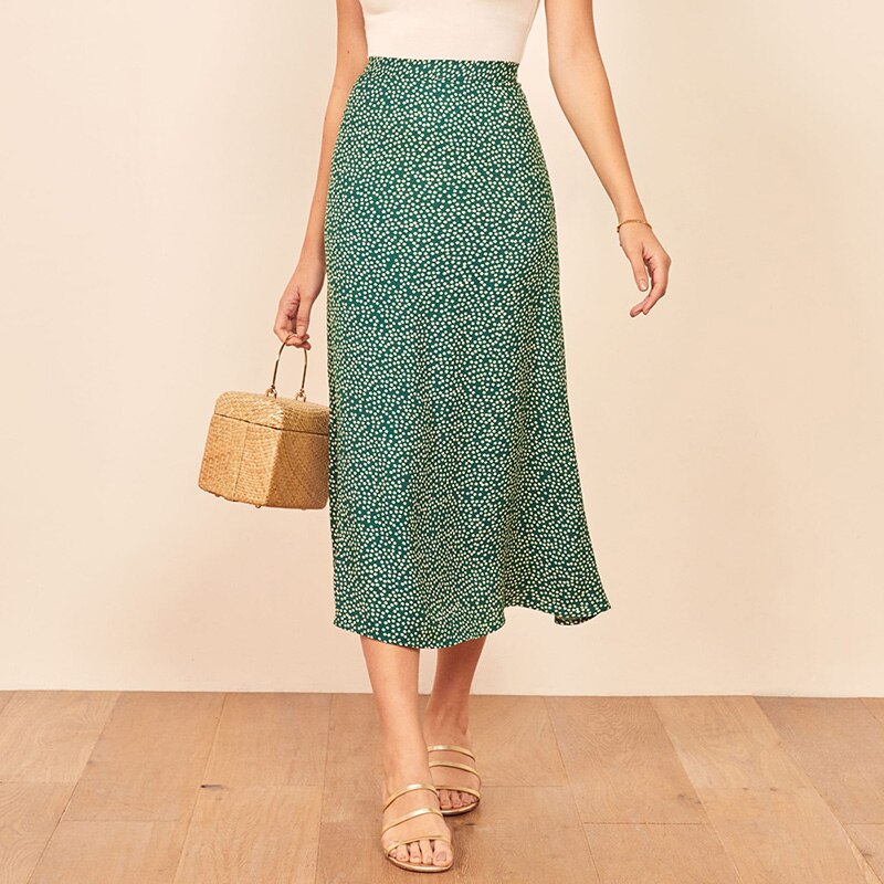 Damenröcke Elegante Vintage-Röcke mit Blumendruck für Damen, Reißverschluss hinten, hohe Taille, Midirock, modische Damenkleidung, Faldas